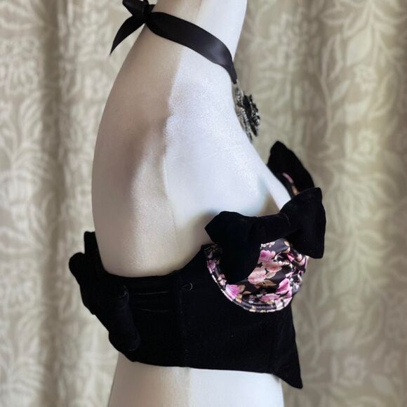 NWT For Love & Lemons Black Velvet Corset Top Floral Detail Goth Fairy Size S - Picture 2 of 8